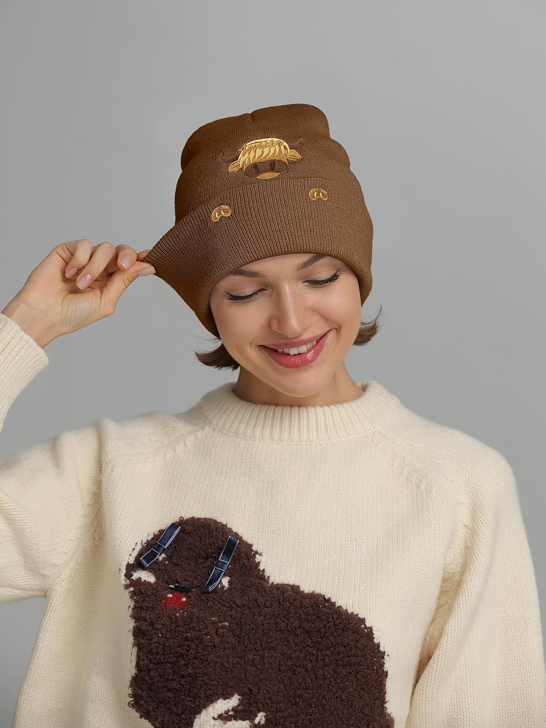 Highland Cow Embroidered Beanie Hat for Women Men Highland Lovers Cute Christmas Stocking Stuffers Animal Birthday Gifts - Image 5