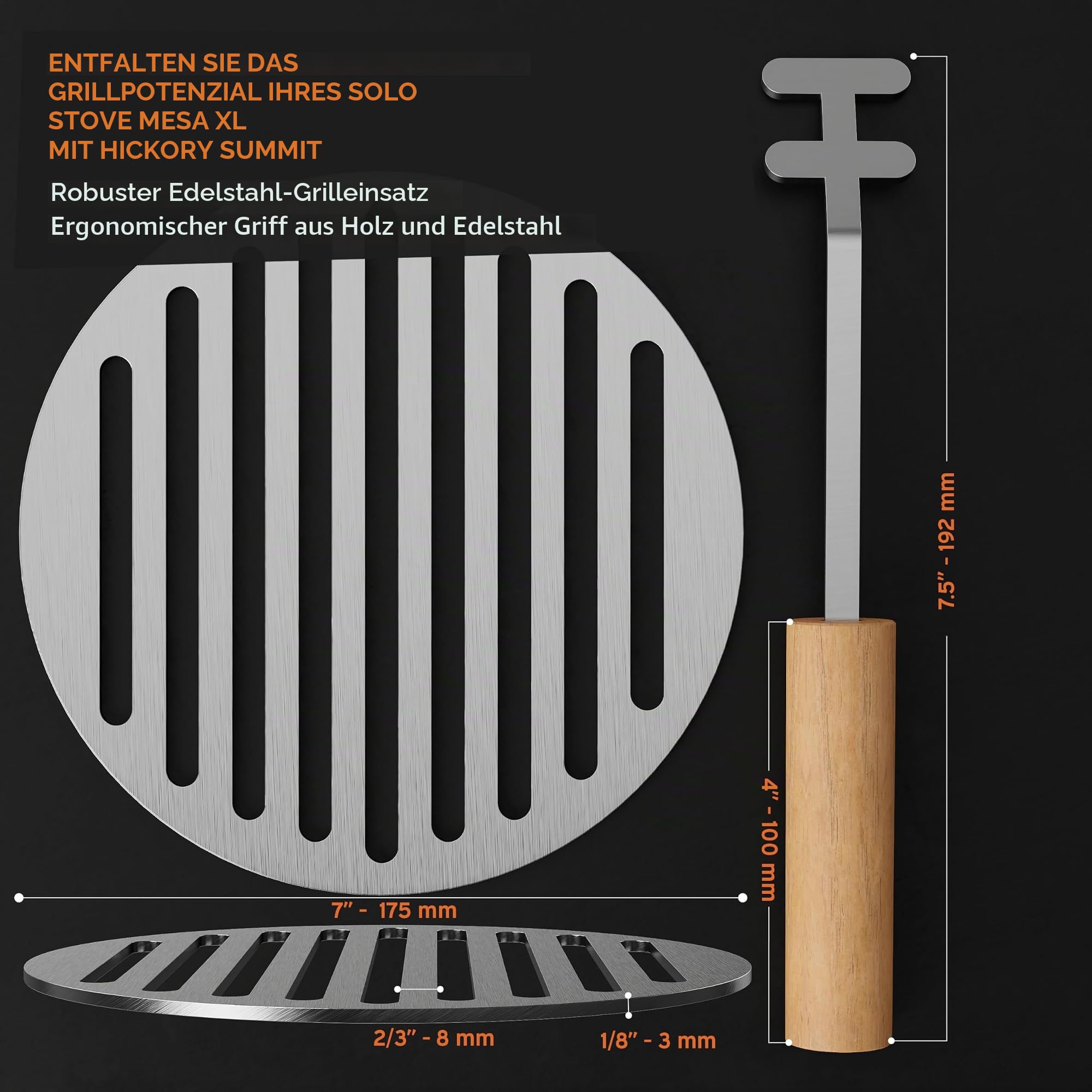 Grillplatte für Solo Herd Mesa XL Bundle - Edelstahlrost mit Sicherheitsgriff für kleine Solokocher Tischfeuerstelle - Kochen & Grillen mit Ihrem Solostove Mesa XL Zubehör von Hickory Summit