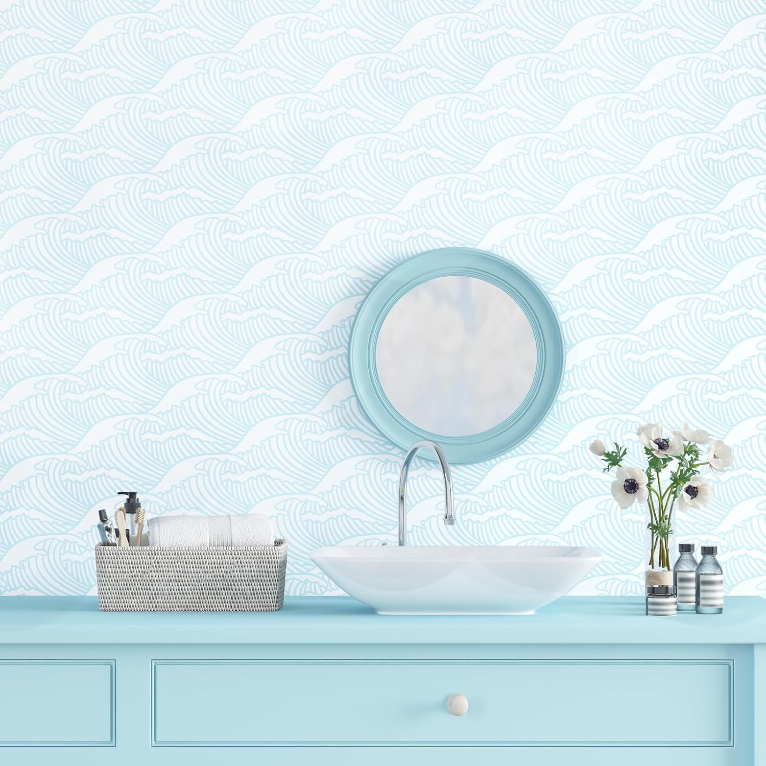 Blue Wave Wallpaper Sea Spray Ocean Wall Paper for Bathroom Bedroom Self Adhesive Removable Contact Paper for Cabinets Liners Desk Modern Art Wall Renter Friendly Wallpaper 17.5"x102"
