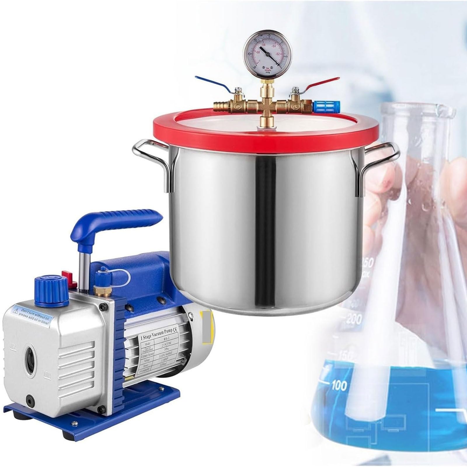 Kit camera a vuoto con pompa da 5 CFM, 2/3/5 Gal per degasaggio, antischiuma liquido, ideale per colata in resina e siliconi fai da te, macchina sottovuoto grande