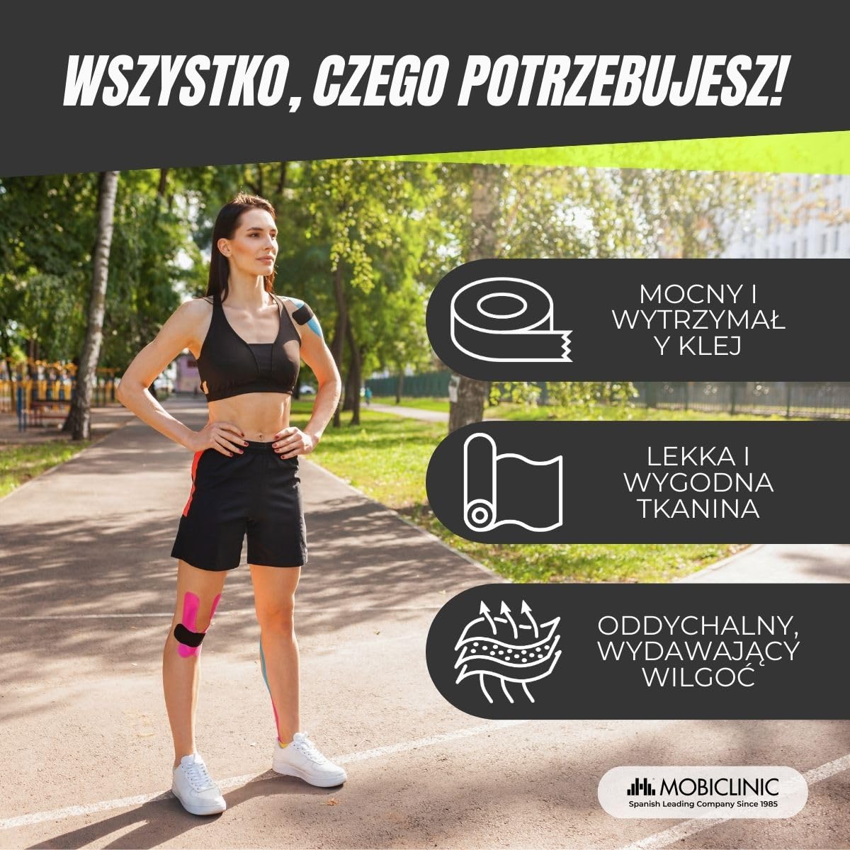 Mobiclinic, Pakiet 2 taśm kinesiotape, 5mx5cm, Mobitape, Elastyczna taśma samoprzylepna, Muscle pain relief, Elastyczny, Kinesiology bandage, Rolka, Czarny i beżowy