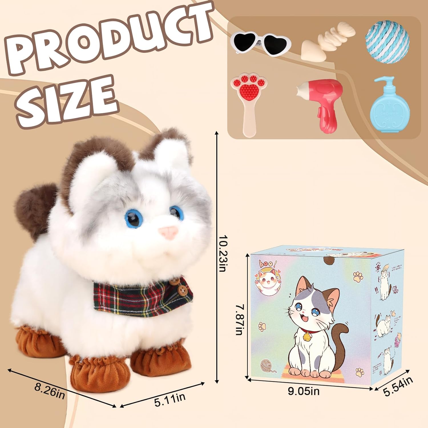 Interactive Walking Cat Plush Toy with Leash – Electronic Kitty Pet That Meows and Wags Tail, Soft Stuffed Animal Companion for Girls Kids Toddlers Birthday - Image 6