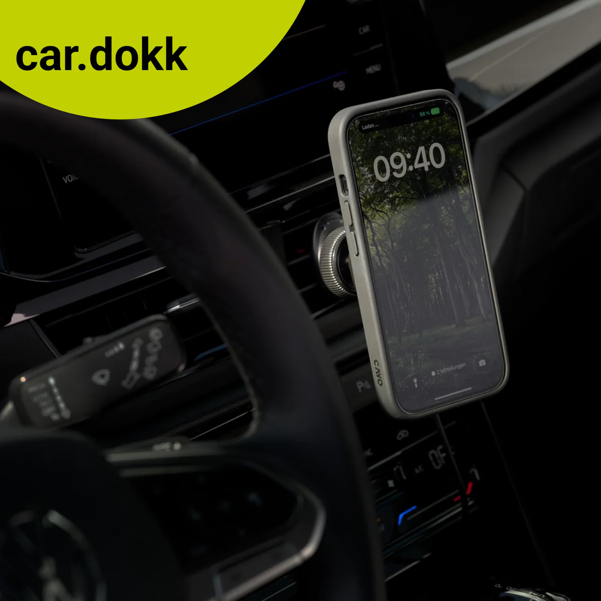 CAYO car.dokk - Supporto magnetico per cellulare per auto con funzione di ricarica induttiva da 15 W, supporto per bocchetta di ventilazione con morsetto brevettato, compatibile con MagSafe, fissaggio