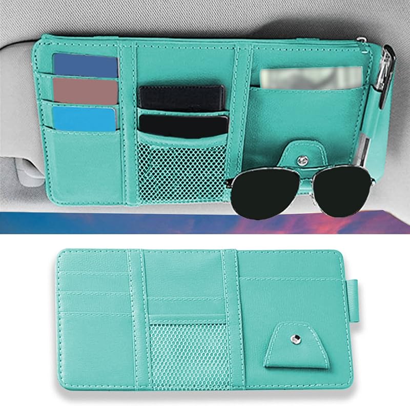 Organizador para Para-Sol de Carro DWARFOO em Couro PU Azul com Porta-Óculos e Bolsos qp5007