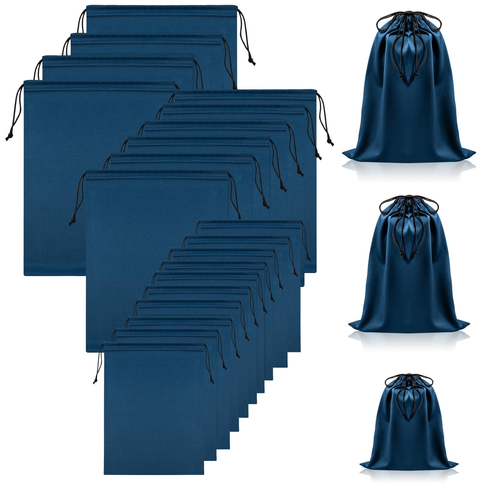 Hillban 20 Pcs Satin Game Toy Bags with Drawstring Silk Toy Organizer Lightweight Gift Pouch Multipurpose Foldable Stuff Sack Travel Bags for Women Men, 3 Sizes(M,L,XL,Dark Blue) — image 1