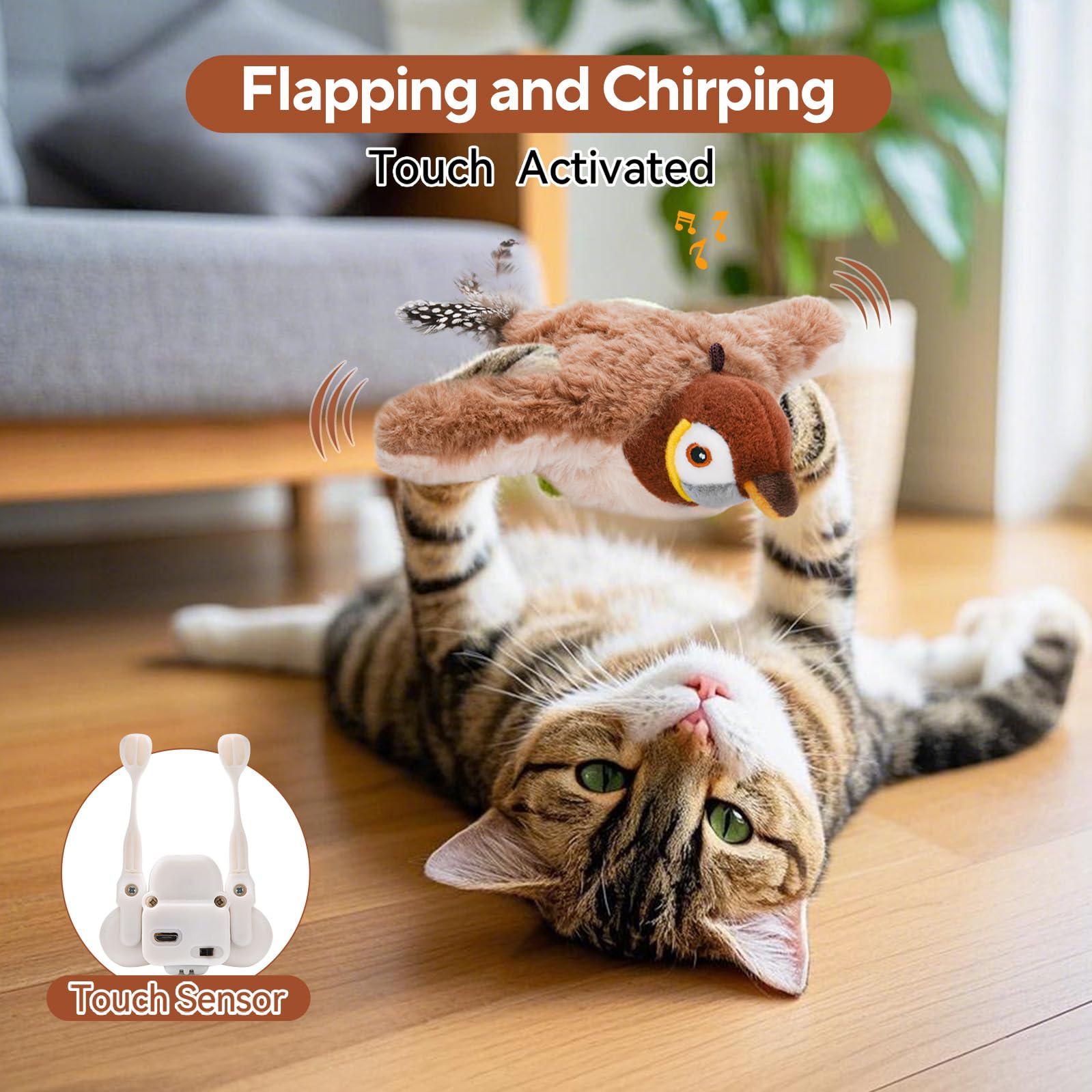 AUSCAT Flappy Bird Cat Toy, Simulated Chirping Bird Cat Toy Flapping Wings - Image 2