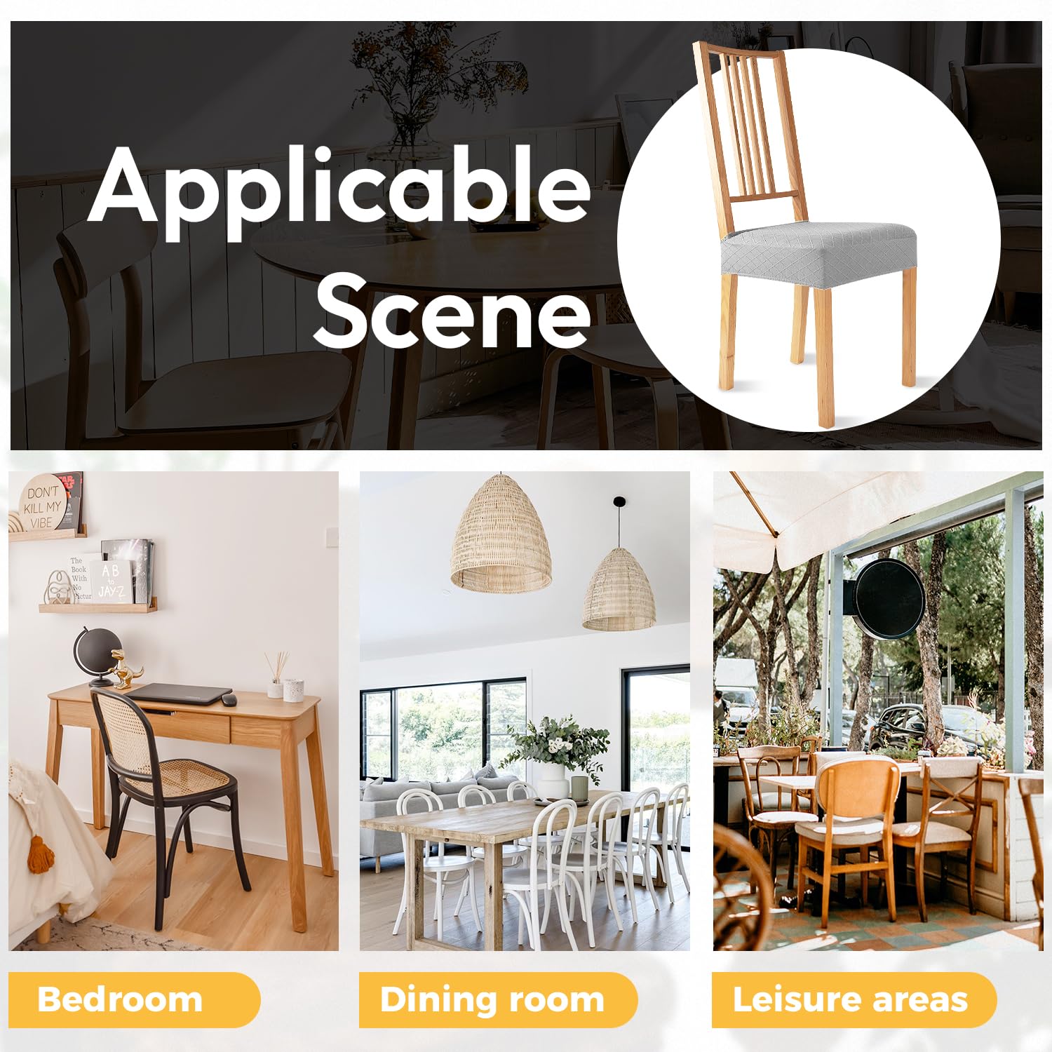 Coprisedie Set di 6 Coprisedie per Sedia Jacquard Fodera per Sedia Universale Coprisedili per Sedie Senza Schienale Coprisedili da Pranzo Lavabile Estraibile Coprisedia (Grigio Argento,Set di 6-B)