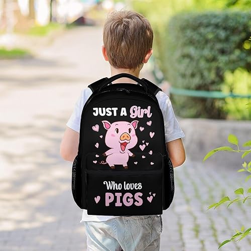 Miniatura 2 de Mercuryelf Mochila de cerdo para niñas, 16 pulgadas, color negro, con texto en inglés "Just a Girl Who Loves Pigs Mochilas para la escuela, bonita