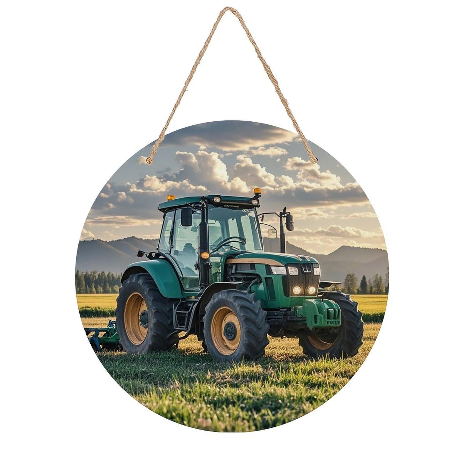 FekiLoot Tractor Agriculture Tranquil Wall Art Decor Round Wood Hanging Sign Decoration Wooden Circle Door Sign Round Hanging Decorative Wood Plaque Door Hanger for Home Outdoor Indoor Decoration