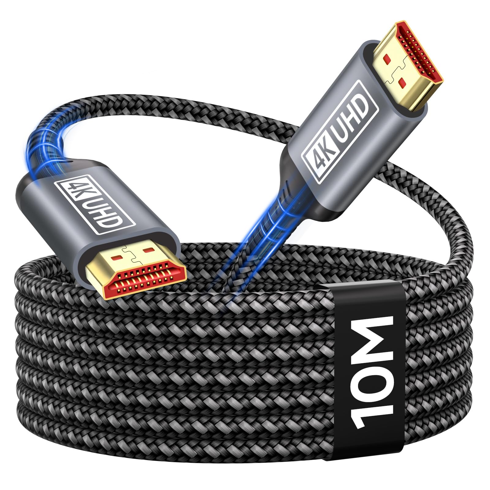 Cable HDMI 4K 10M, Ultra Câble HDMI 2.0 High Speed 18Gbps Support HDR, HDCP 2.2, Ethernet, 3D, ARC, Tressé en Nylon, Compatible avec Laptop, Monitor, PS5, PS4, Xbox, Fire TV, PC