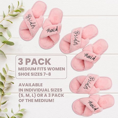 Miniatura 3 de Bride Slippers and Bridesmaid Slippers Bride Gifts for Bridal Shower, Bachelorette Party, Engagement Party, Wedding Day, etc. Cozy White Fur Bride