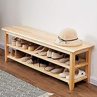 XKZG Natural Wood Storage Bench Shoe Rack - 47.2" Entryway Bench, 550 lbs Capacity, Rubberwood