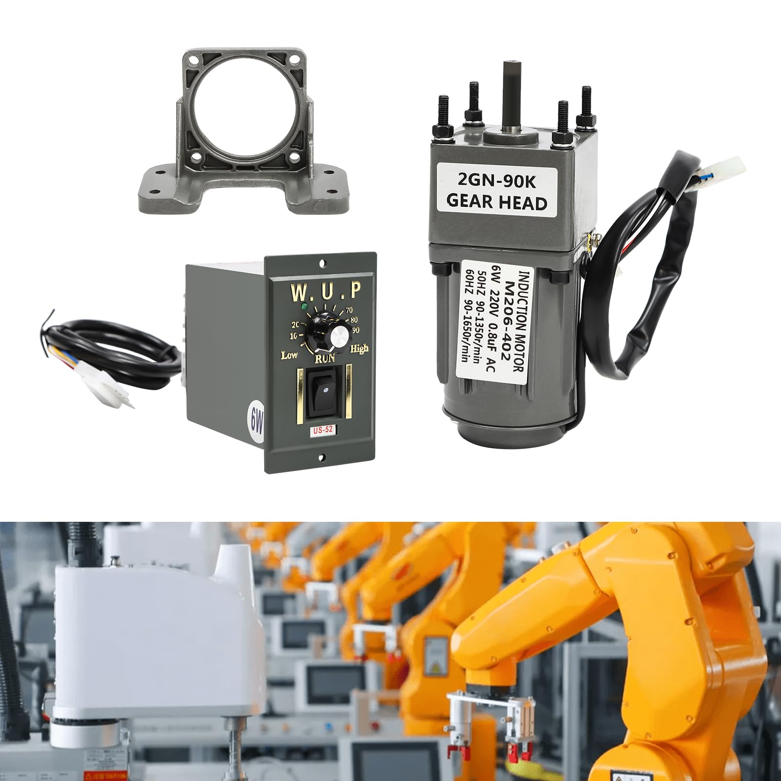 Silnik przekładniowy AC 220 V, 6 W, 90 K AC, silnik redukcyjny, silnik z funkcją reversingu, regulowana prędkość obrotowa, światło statusowe do przemysłowych maszyn tekstylnych