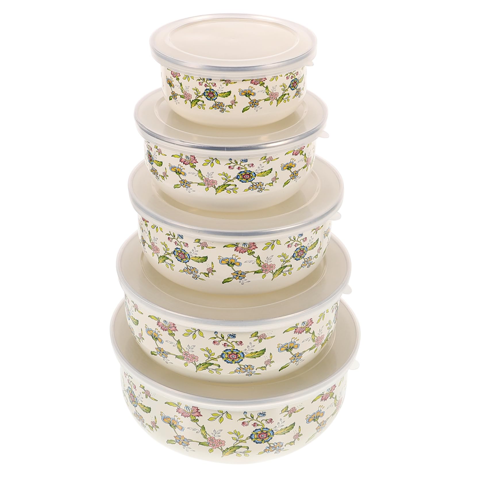 Emaille Schüssel Set 5Er Mit Deckel – Stapelbare Rührschüsseln Für Küche Und Kühlschrank Frischhaltende Aufbewahrungsschalen Für Salat Obst Und Lebensmittel 3.94X3.94X1.97In