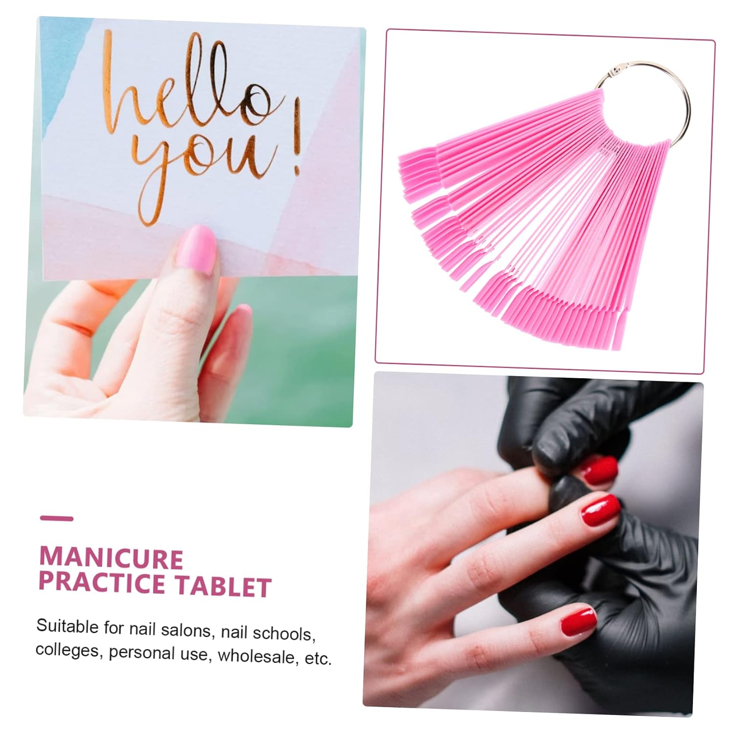 150Pcs Nail Practice Tips with Ring Fan-Shaped Nail Display Cards for Manicure Art Suitable for Technicians and Home Use