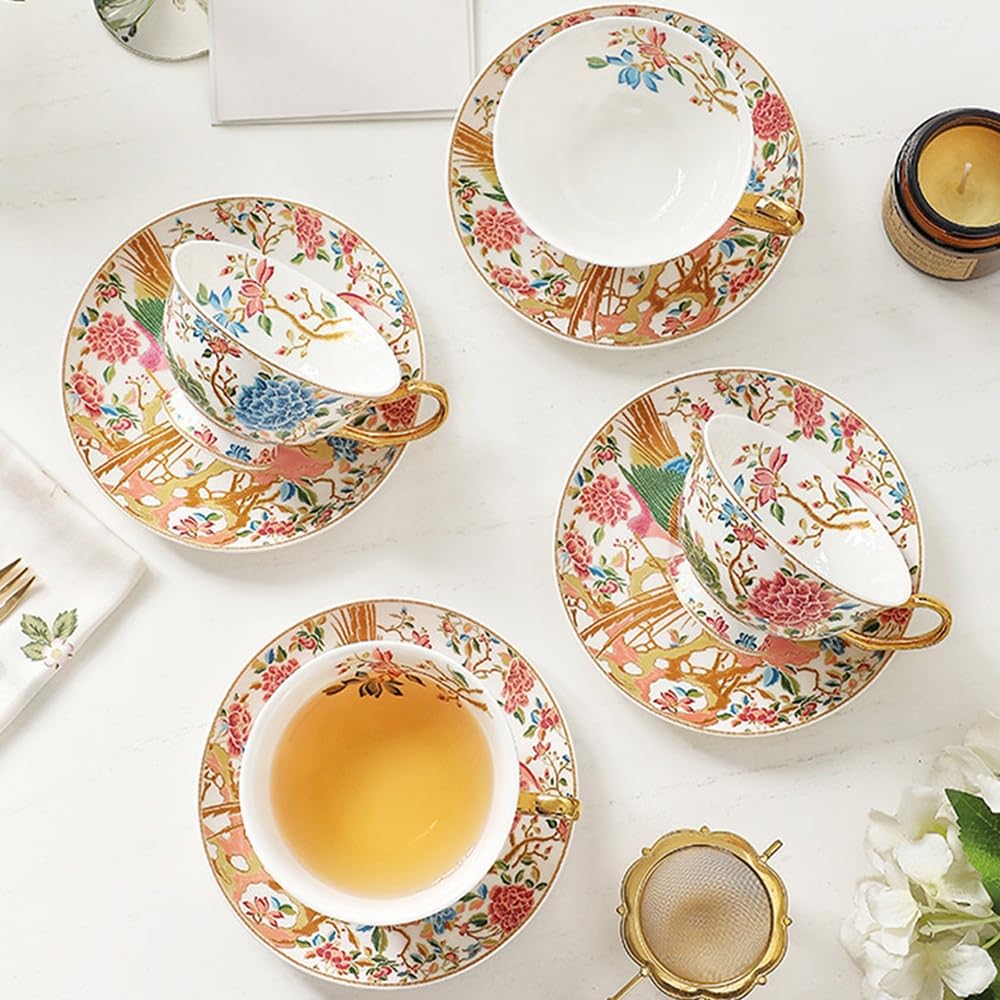 Zestaw 4 filiżanek do kawy, ceramiczna filiżanka do espresso ze spodkiem, kubki do kawy z uchwytem, ​​filiżanka do espresso, mleka, herbaty