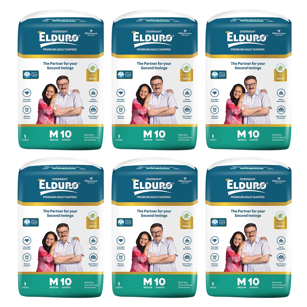 ELDURO Adult Diaper Medium Size | 71.12-111.76cm (28"-44") | Tape Style, Adult Diapers M Size, Adult Diaper Medium Size, Unisex, Leakproof, 14hr Overnight Protection - Pack of 6 (60 counts) (B0BBGHQNYC) Amazon Price History, Amazon Price Tracker