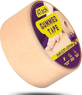 Reinforced Gummed Kraft Paper Packing Tape, 2.75 Inches x 375 Feet Water Activated Brown Carton Box Sealing Tape for Mailing and Moving | Fiberglass Backing Kraft Flatback Paper Packaging Tape