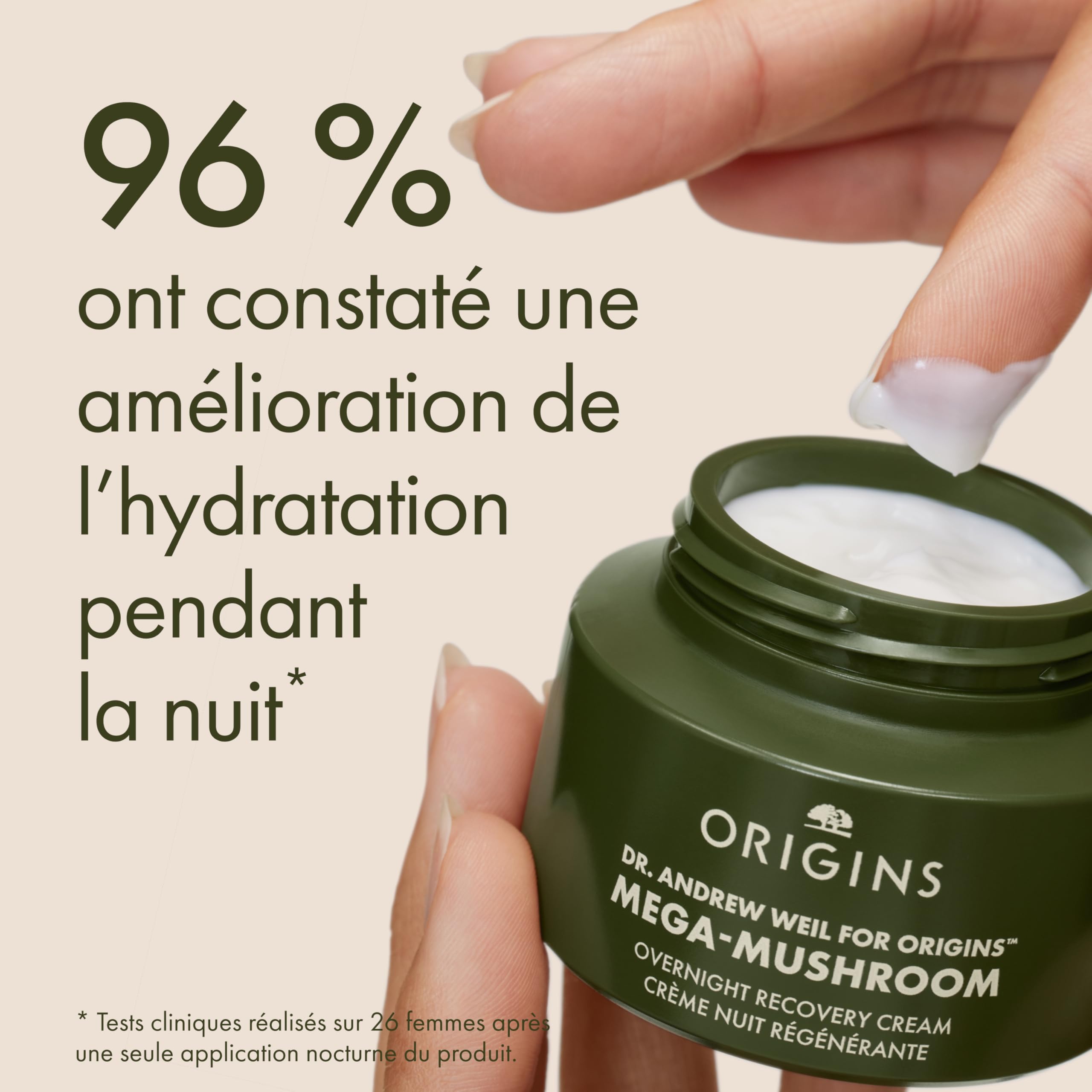 Origins Mega-Mushroom crème de nuit régénérante, Pour une hydratation nocturne en profondeur et une réduction des rougeurs visibles, Contient du champignon Reishi, 50 ml