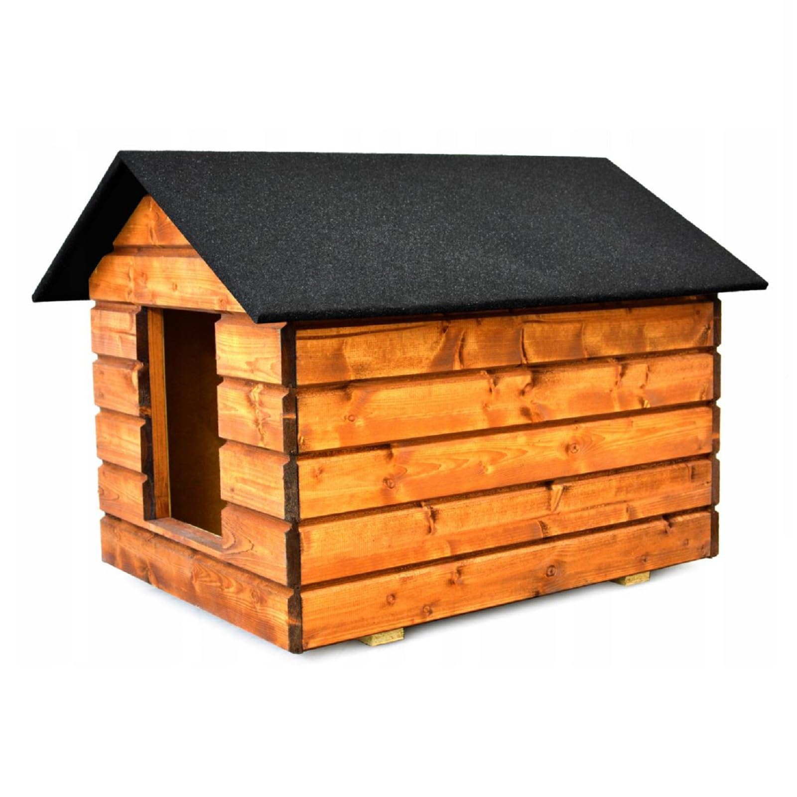 QLS Ocieplana buda dla psa z zasłoną 80 x 60 cm palisander | Długość wnętrza 72 cm, wejście 32 x 25 cm. Zimoodporne schronienie drewniane na zewnątrz