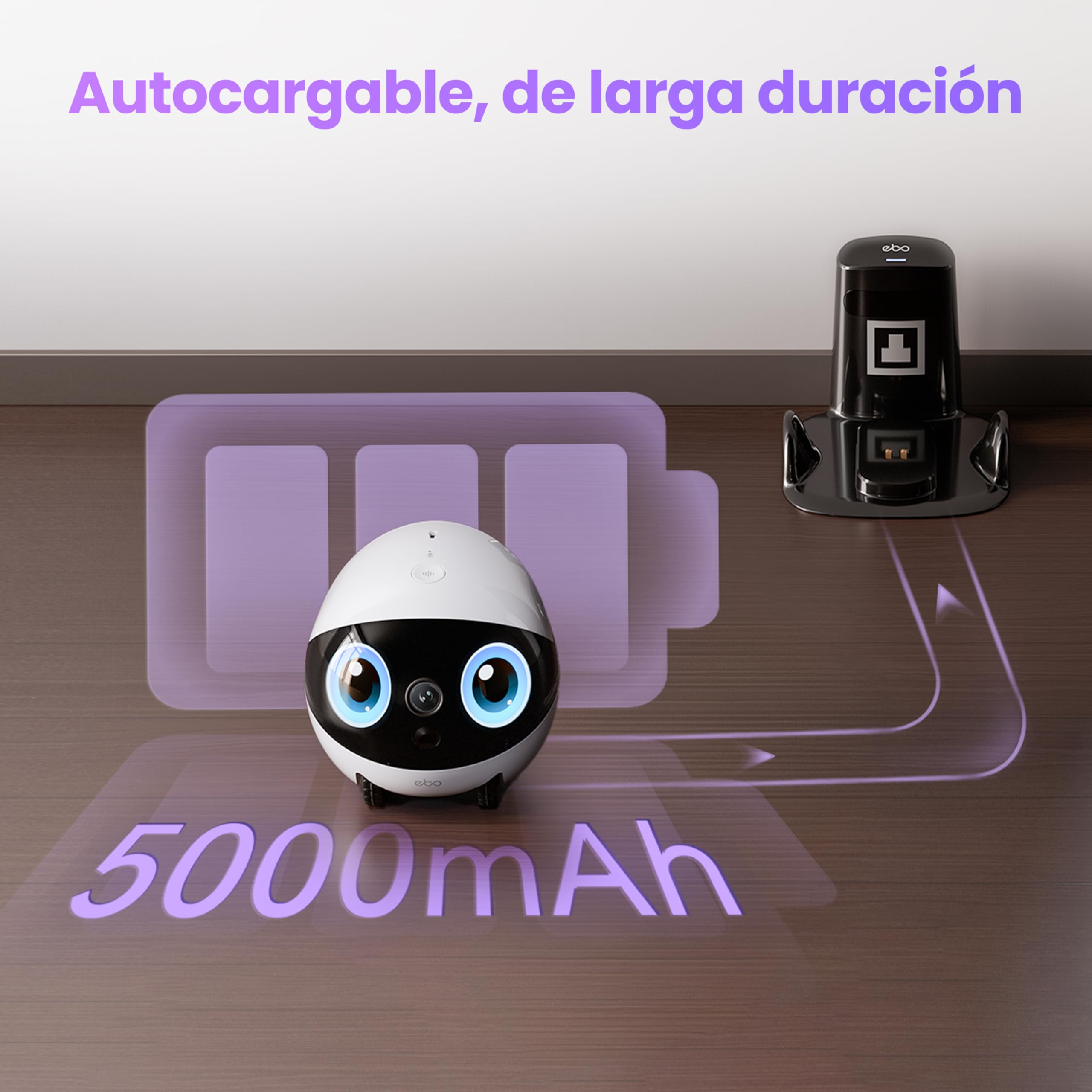 Enabot EBO Air 2 Plus FamilyBot, Robot Móvil IA, Cámara Vigilancia 3K para el Hogar & Mascotas, Audio Bidireccional, Batería, Imagen Facial Personalizada (Púrpura Nebula)