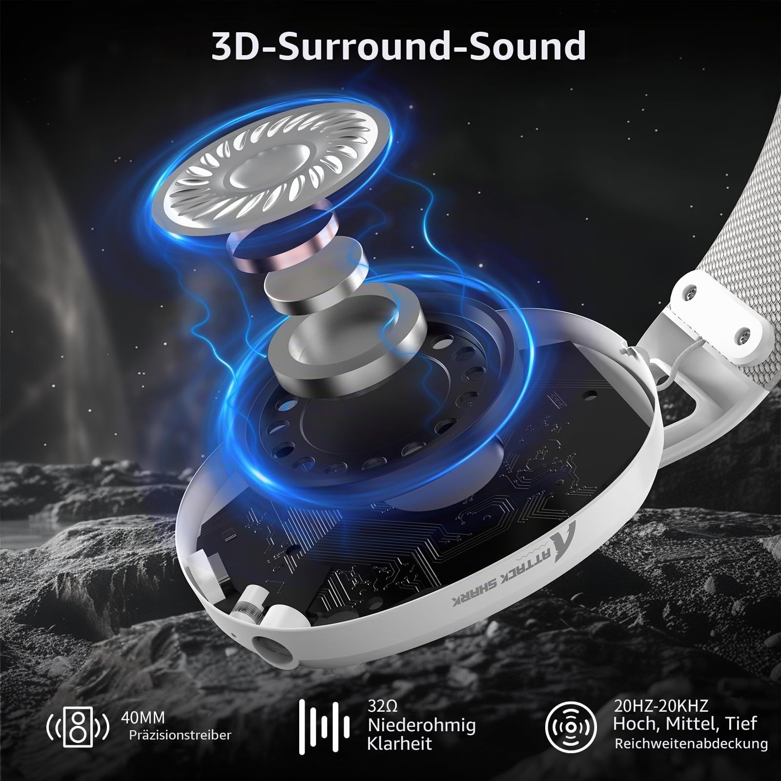 ATTACK SHARK L80 Ultra Leichtes Drahtloses Gaming-Headset, BT 5.3, 2.4G, 3.5mm Kabelgebunden, 50 Std, 40mm Pro-G Treiber, Gaming-Kopfhörer mit Abnehmbaren Mikrofon, für PC, Mac, Mobilgeräte - Weiß