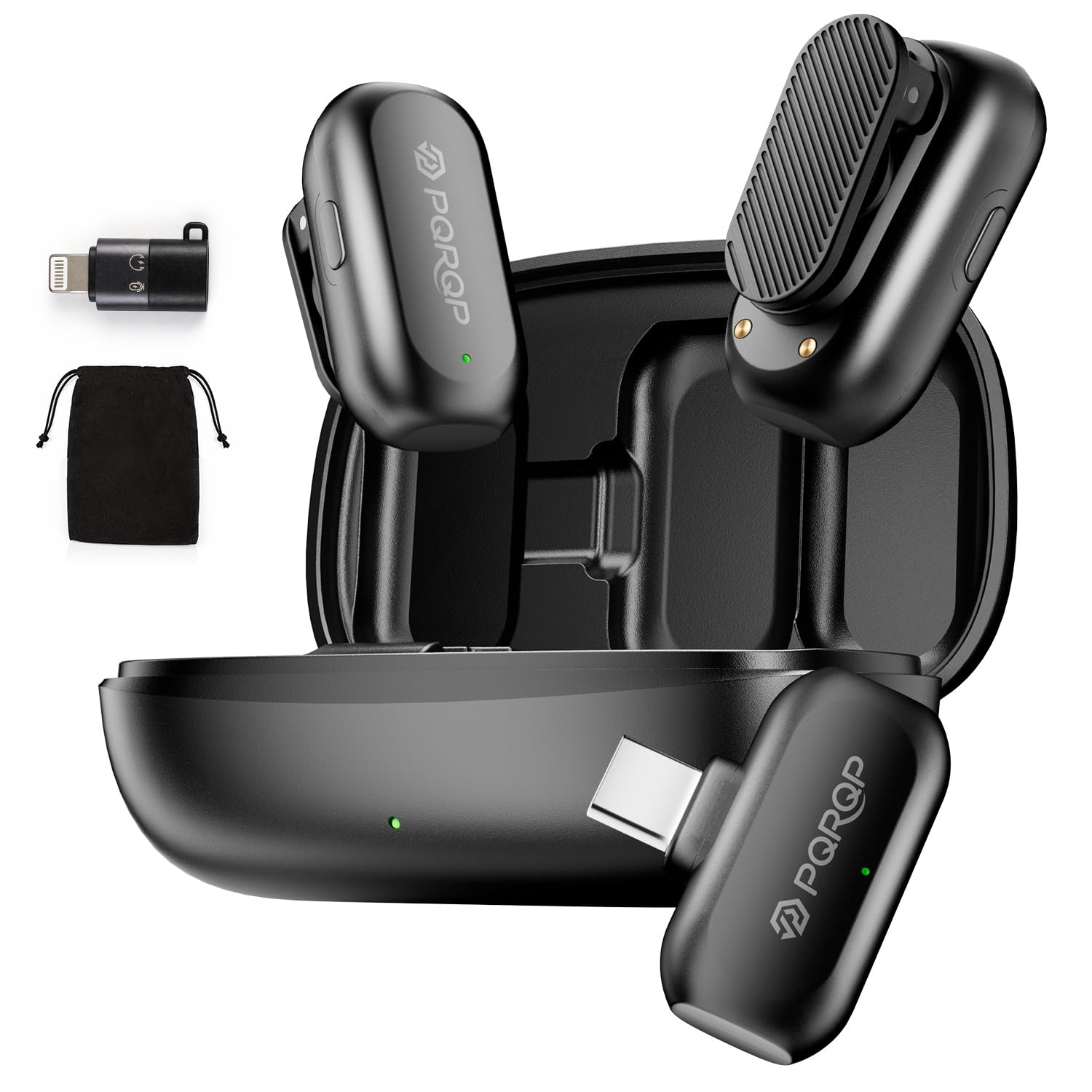 PQRQP Wireless Lavalier Microphone for iPhone/iPad/Android, 164ft Transmission, Mini Microphone with AI Noise Cancellation & Hi-Fi Sound, 24H Charging Case, Mic Ideal for YouTube, Video Recording