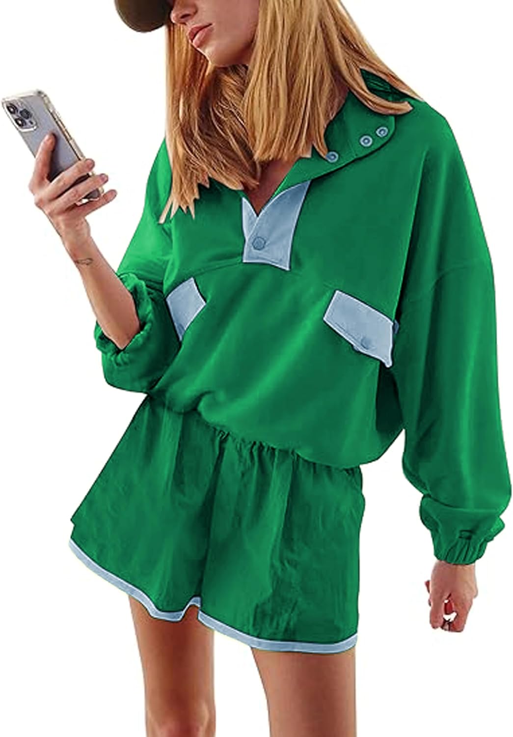 Women's Two Piece Short Sets Summer Lounge Sweatsuits Long Sleeve Outfits Travel Tracksuit with Pocket