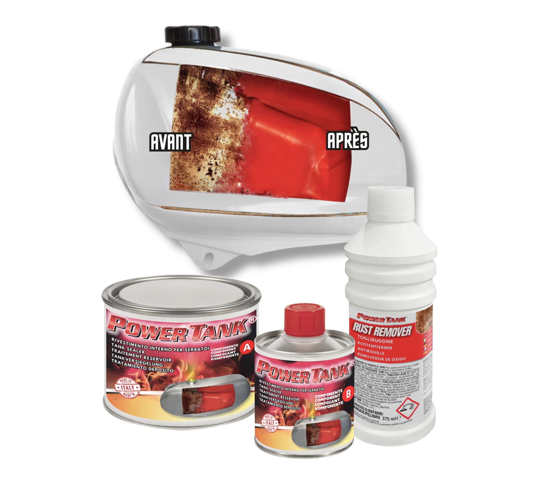 Power Tank - Traitement de Réservoir Innovant - pour Réparer, Régénérer et Protéger Les Réservoirs - (Kit Small Rouge 350 GR) - Automobile, Moto, Scooter, Véhicules Vintage Céramique