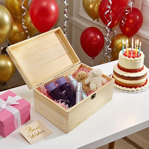 Miniatura 8 de yarlung Caja de madera sin terminar con tapa con bisagras, 12 x 8 x 6 pulgadas, caja grande de recuerdos para manualidades, caja de regalo sin