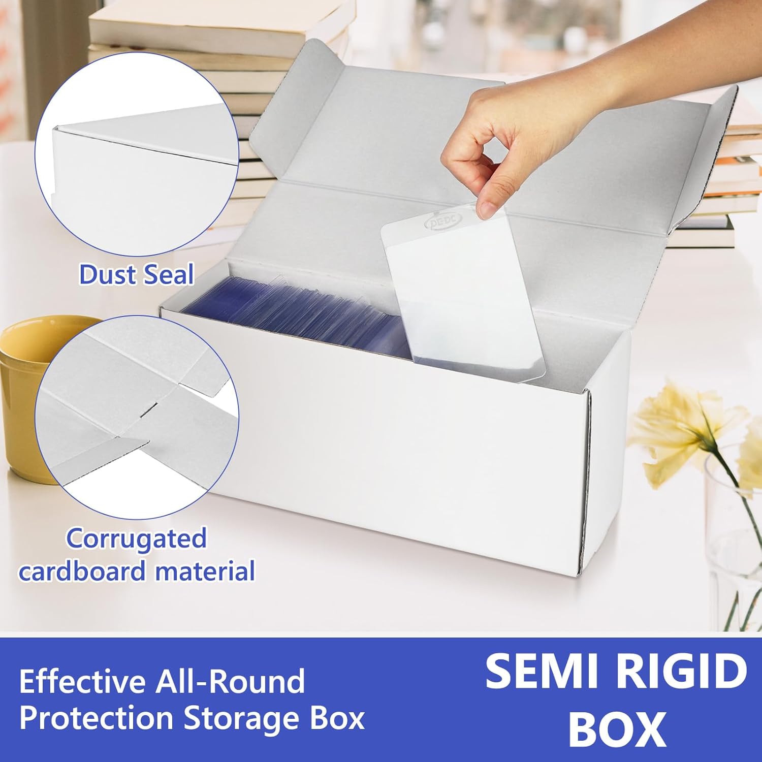 DEDC 3-Pack Trading Card Storage Box for Toploaders, Semi-Rigid & Magnetic Card Holders, White Corrugated Cardboard Collection Organizer for TCG, Baseball & Sports Cards (1050 ct)