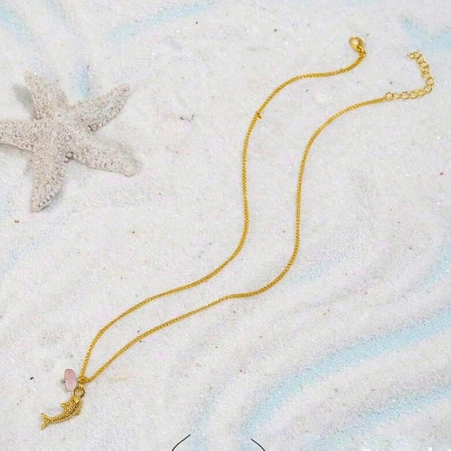 72ore Fish Necklace for Women Dainty Gold Chain Fish Pendant Stone Necklace Summer Beach Jewelry Gift Party Outfits Accessories - Image 4