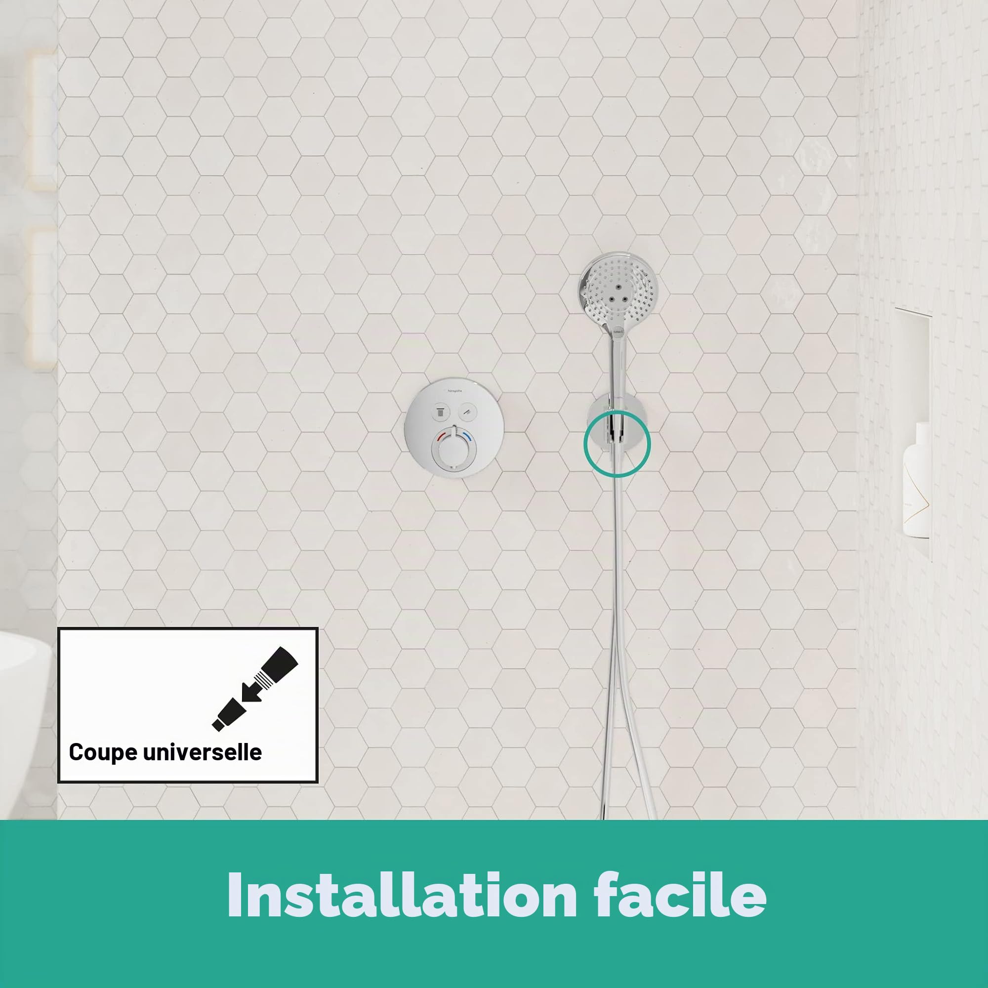 Hansgrohe Coude de Raccordement avec Support Pommeau de Douche Fixfit S, Raccord Douche avec Support Douchette Mural, avec Clapet Anti-Retour, Chromé, 26888000