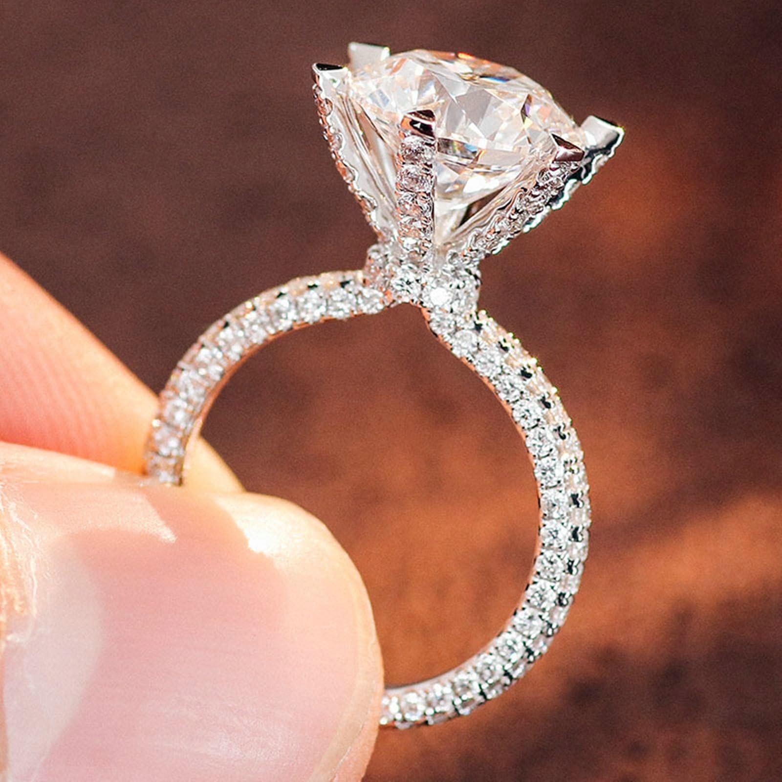 Anillos de compromiso de oro blanco de 18 quilates para mujer, talla redonda de 3 quilates, moissanita, elegante anillo de compromiso