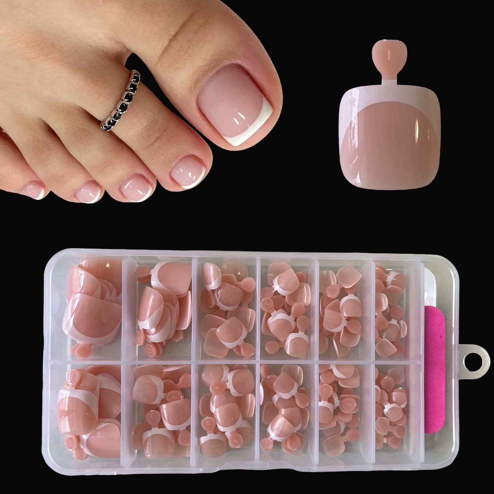 Tips Finte Piedi French Corte, 120 Pezzi Unghie Finte Piedi Copertura Completa Acrilico Press on Toe Nails Manicure per Donne Ragazze, 12 Misure