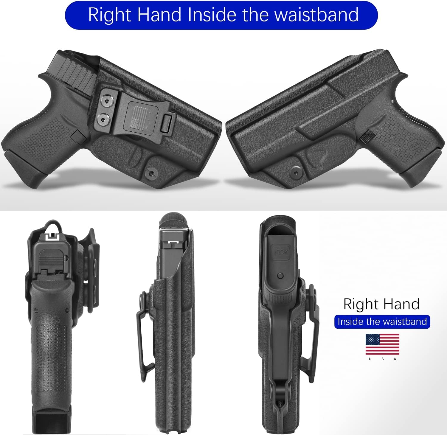 Holster IWB Kydex Fit – Inside Waistband Concealed Carry – Trigger Guard – Adjustable Cant & 'Posi-Click' Retention - No Wear or Jitter - USA Made