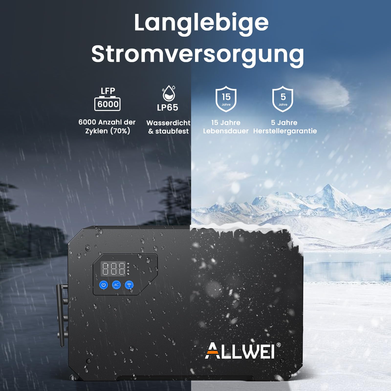 ALLWEI Balkonkraftwerk-Speicher (1600W |1600Wh) mit B160 Erweiterungsakku (1600Wh), 3 MPPT 2700Wp Solareingang, All-in-One, 6000 Ladezyklen, 3,2kWh Kapazität, Plug&Play