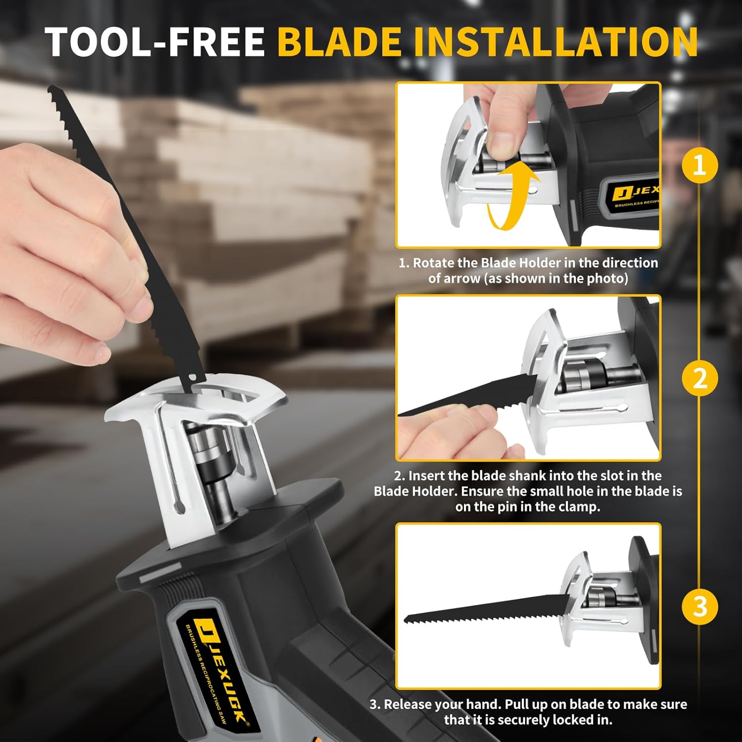 JEXUGK Reciprocating Saw, 21V Cordless Brushless Sawsall with 2 x 4.0Ah battery, 3500 SPM Variable Speed Zaw Saw with 12 Blades, Power Sierra Recíproca Tool‑Free Blade Change for Wood Metal PVC