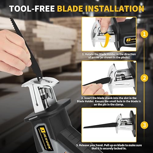 Miniatura 6 de JEXUGK Sierra recíproca inalámbrica, motor sin escobillas de 3500 RPM con 2 baterías de 4.0 Ah, 12 hojas de sierra, luz LED, cambio de hoja sin