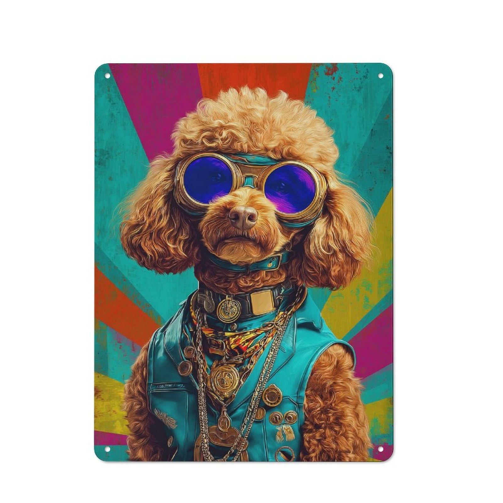 Junmoney Steampunk Poodle In Goggles Understated Decorative Metal Sign 40X30cm Featuring Study Room Decor For Workspace, Cafe, Shop Or Desk Area
