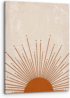 PHAMTE Boho Rustic Orange Sunset Sunrise Sun Rays Print Framed Canvas Painting Artwork for Home Bathroom Girls Room Kitchen Office Decor (11x14 Inch)