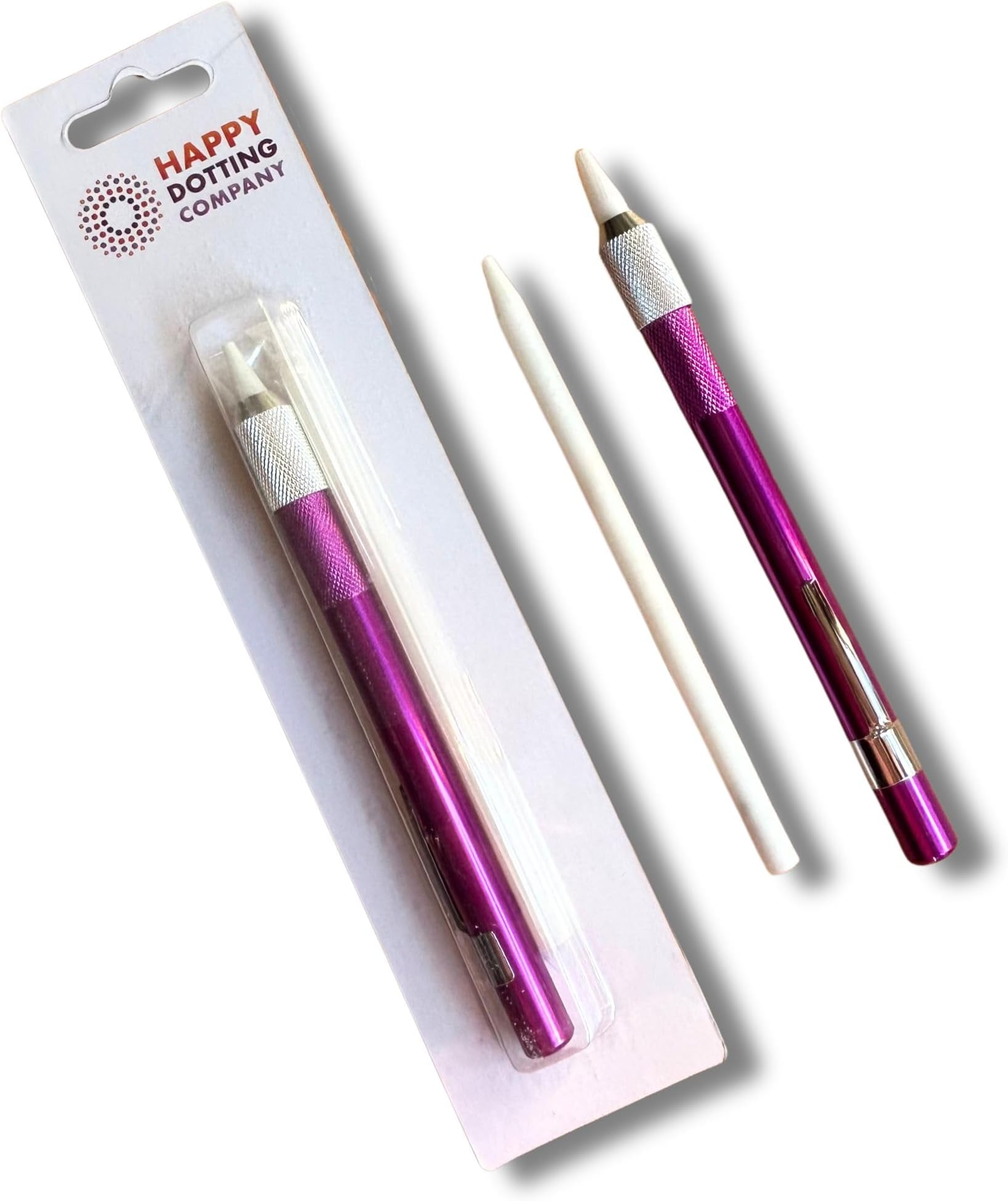 Happy Dotting Company Erasable soapstone marker with holder idea for dotting mandala art guidelines on dark surfaces - white grey color