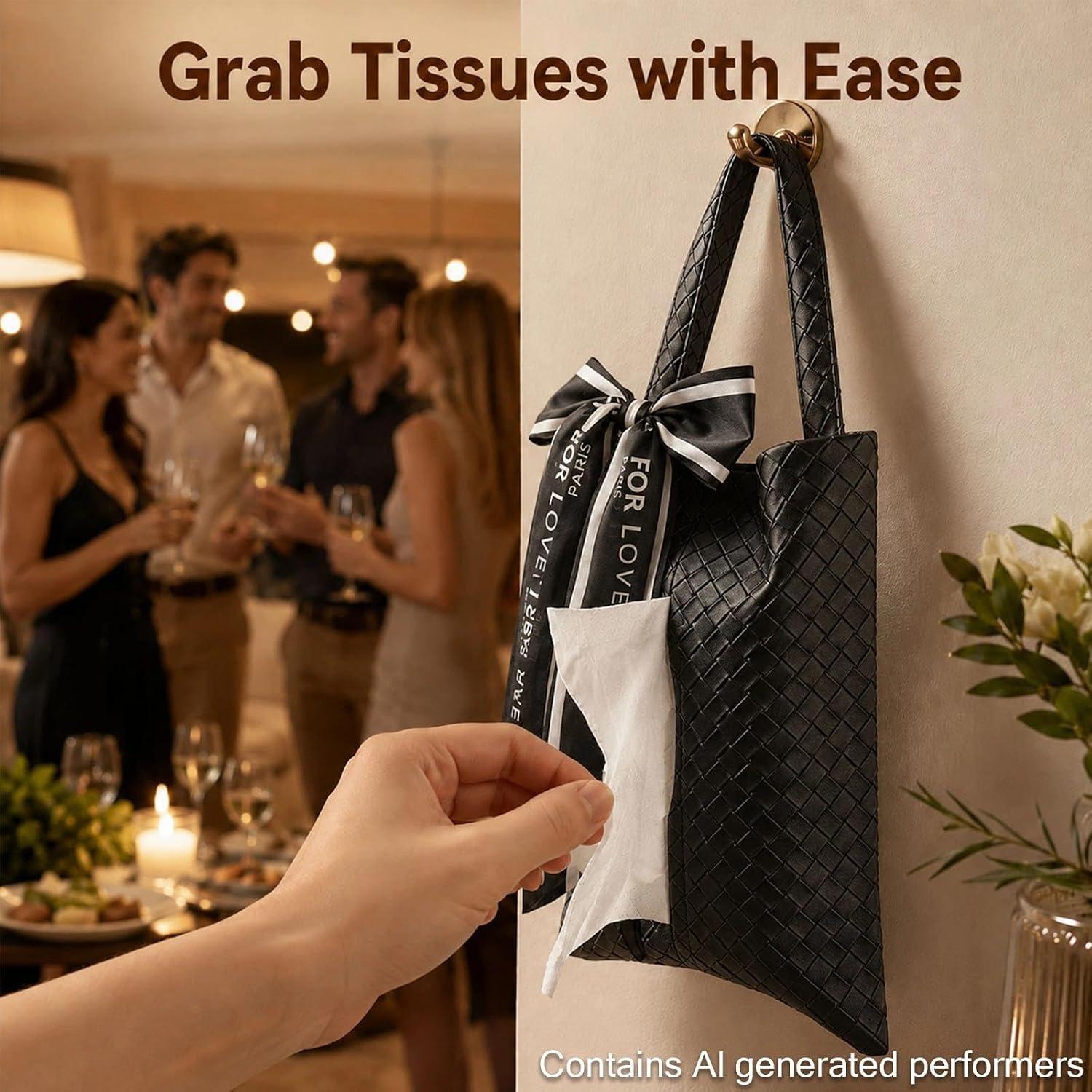 Hanging Faux Leather Tissue Box Holder for Car or Travel, Napkin, Desk RV | Hanging faux leather tissue holder keeps napkins easy to reach in cars, tents, desks, or picnic setups. Travel ready.