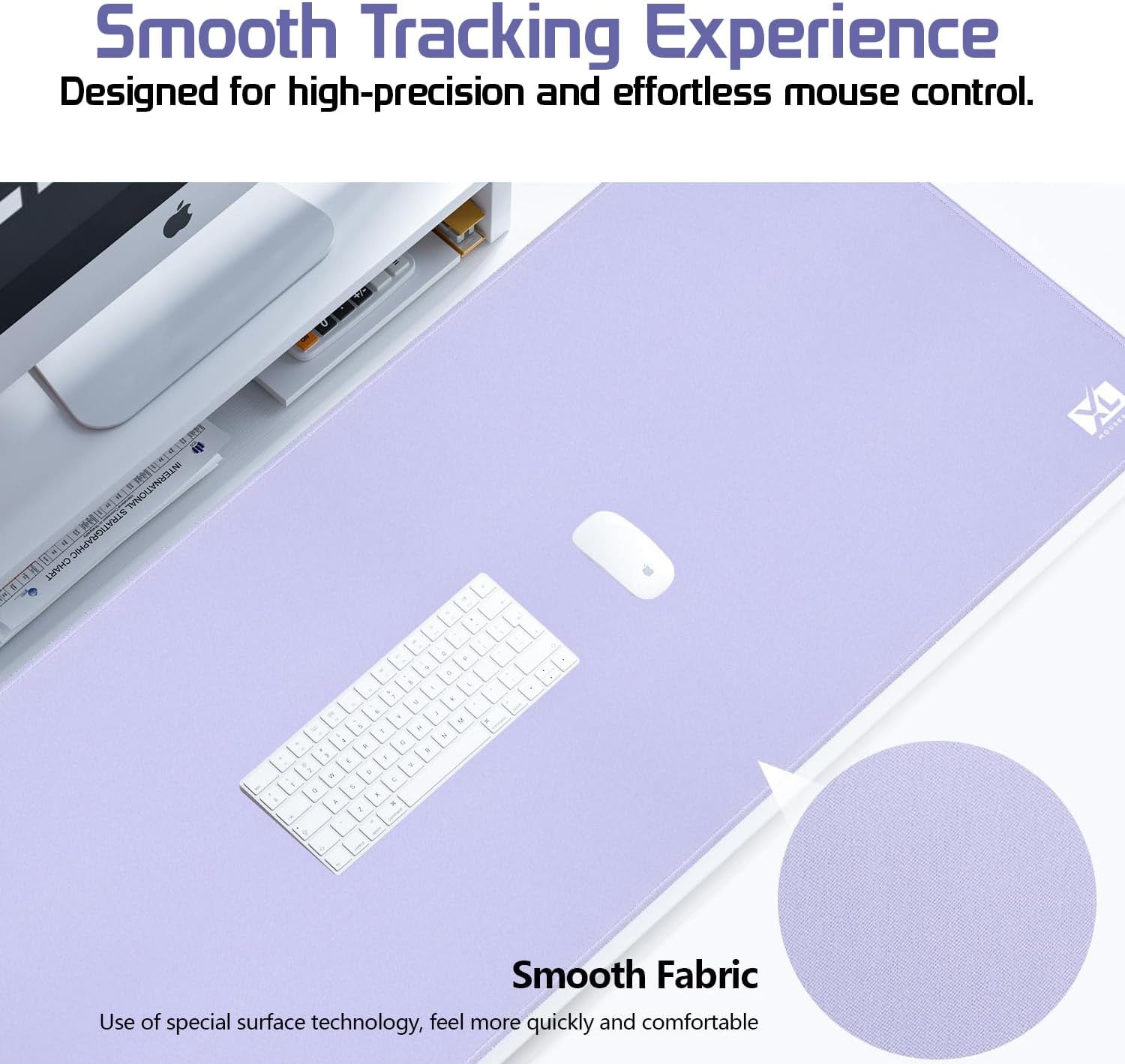 Light Purple 2XL Color Mouse Pad - Large (36''x18'') Gaming Desk Pad with Nonslip Rubber Base and Stitched Edges - Durable and Waterproof Design