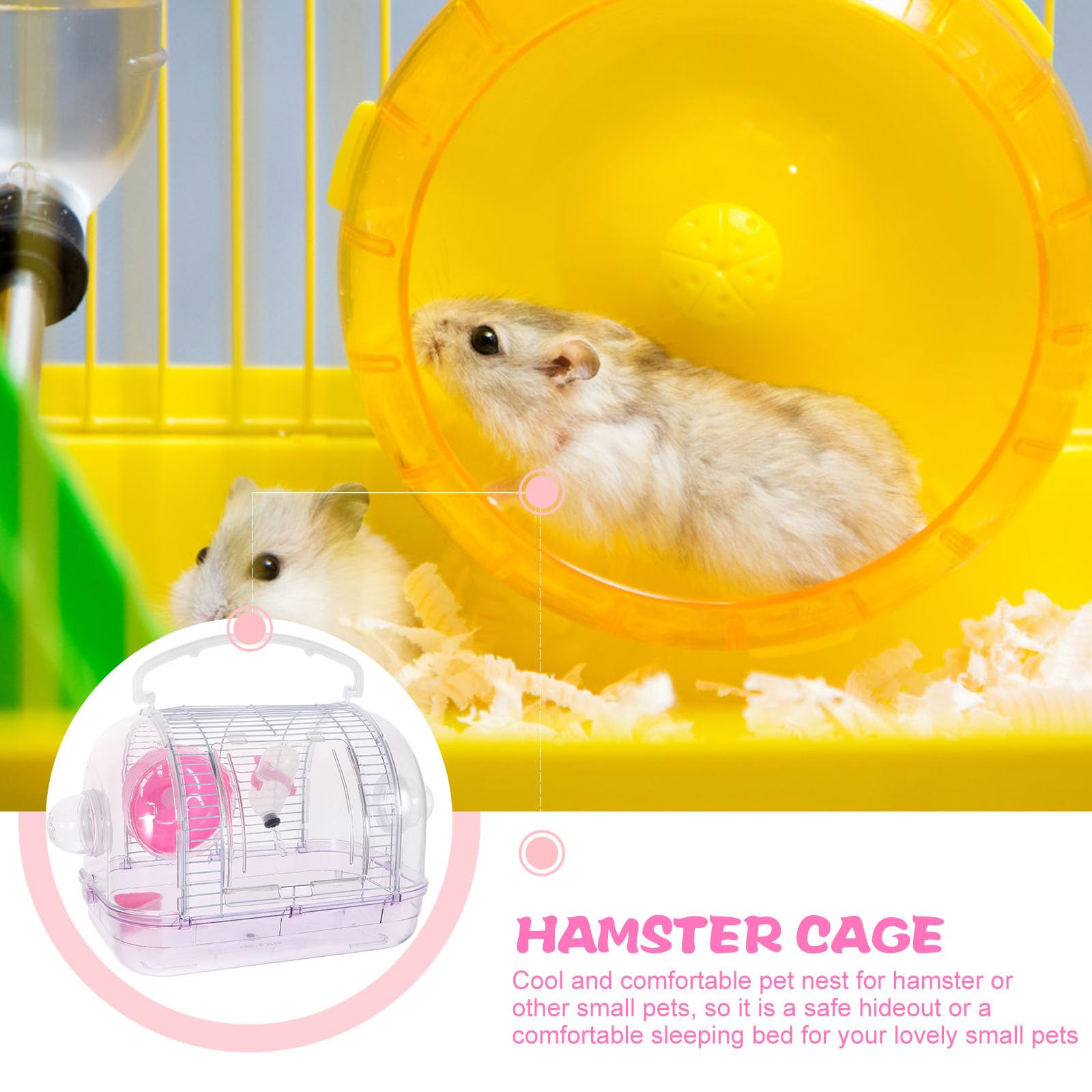 Hamstertransportbox Rosa, Tragbarer Kleintierkäfig aus Eisen und Kunststoff