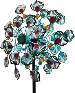 70in Yard Spinners Metal Large Clearance, Wind Mills-Metal Yard Spinners, Color Led Changing Solar Powered Glass Ball Outdoor Spinners