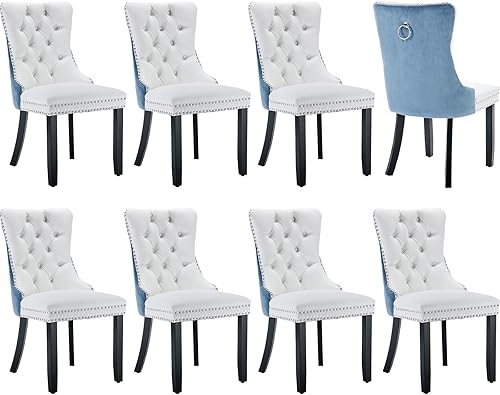 Miniatura 10 de Juego de 6 sillas de comedor modernas, sillas de comedor tapizadas con patas de madera maciza, silla decorativa de terciopelo camello, Sillas de 02-