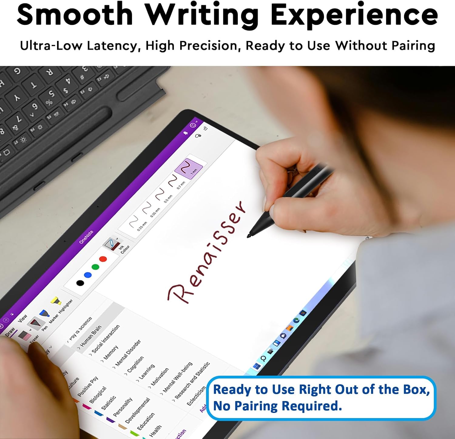 Taiwan RENAISSER Stylus Pen for Microsoft Surface, Designed in Houston, Made in Taiwan, Palm Rejection, USB-C Fast Charging, Pen for Surface Pro 11/10/9/8/7, Surface Go/Laptop Dark