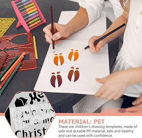 Miniatura 5 de EXCEART 6 hojas de plantillas de huellas de Papá Noel de Navidad, plantillas de pintura huecas para piso, madera, ventana, pared