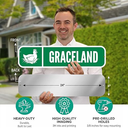 Miniatura 2 de SmartSign personaliza tu propio letrero de calle verde con símbolo de gallina, 6 x 24 pulgadas, aluminio reflectante 3M EG